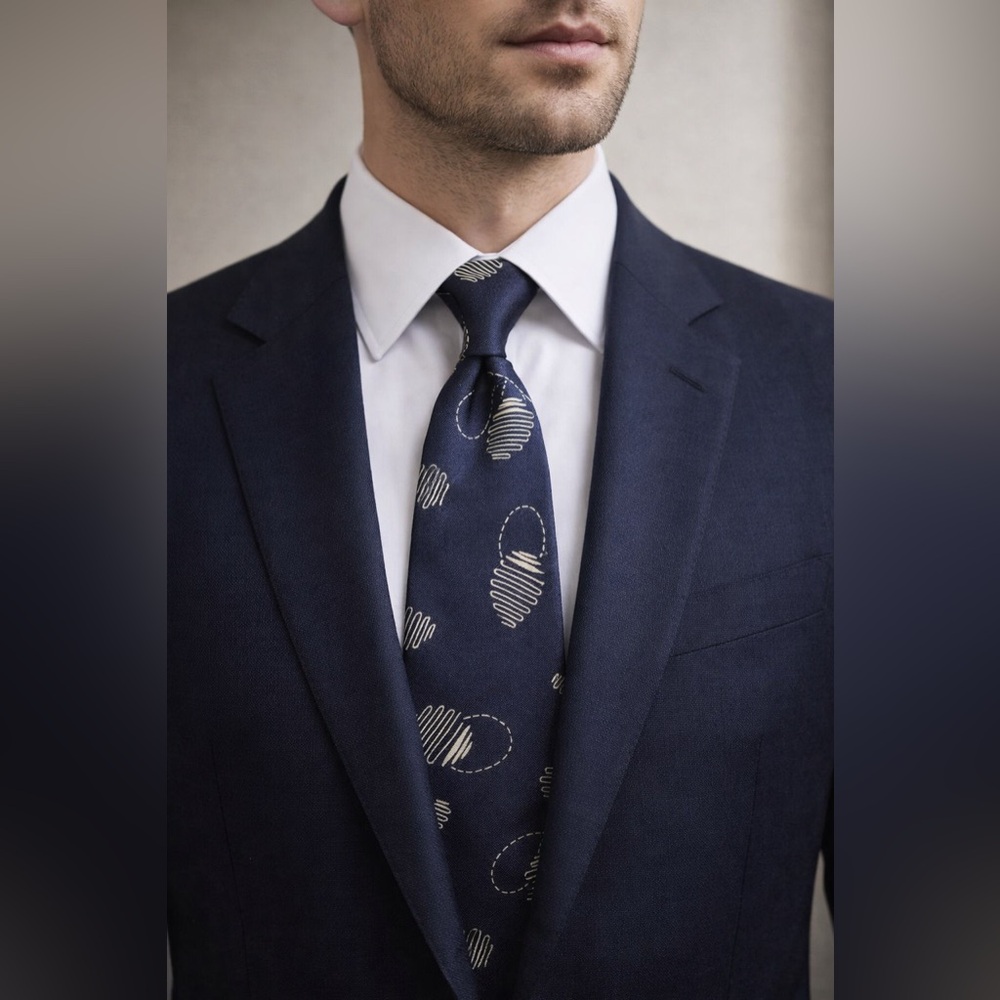 Giorgio Armani Vintage Made In Italy 100% Silk Navy Geometric Designer tie